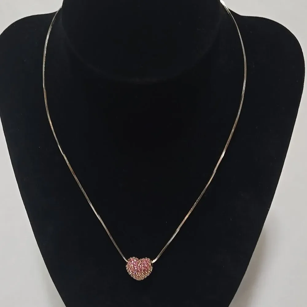 14k Gold Plated Necklace with Stunning Pink Crystal Heart Pendant